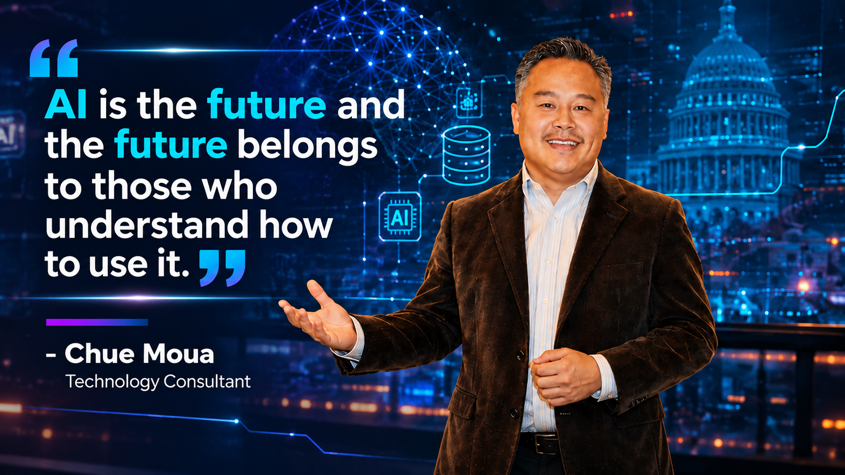 Chue Moua discussing the future of artificial intelligence.